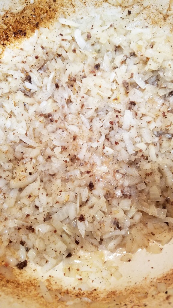 Remove beef, cook onions.